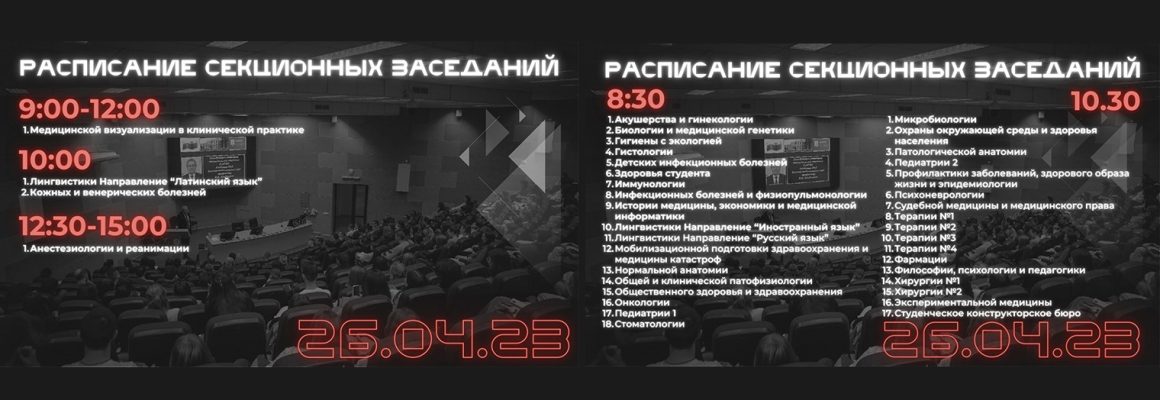 График проведения секционных заседаний 84-ой межрегиональной научно-практической конференции с международным участием студенческого научного общества им. профессора Н.П. Пятницкого